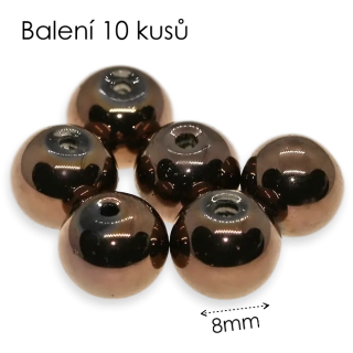 Hnědé kuličky, metalické, 8mm (10ks)